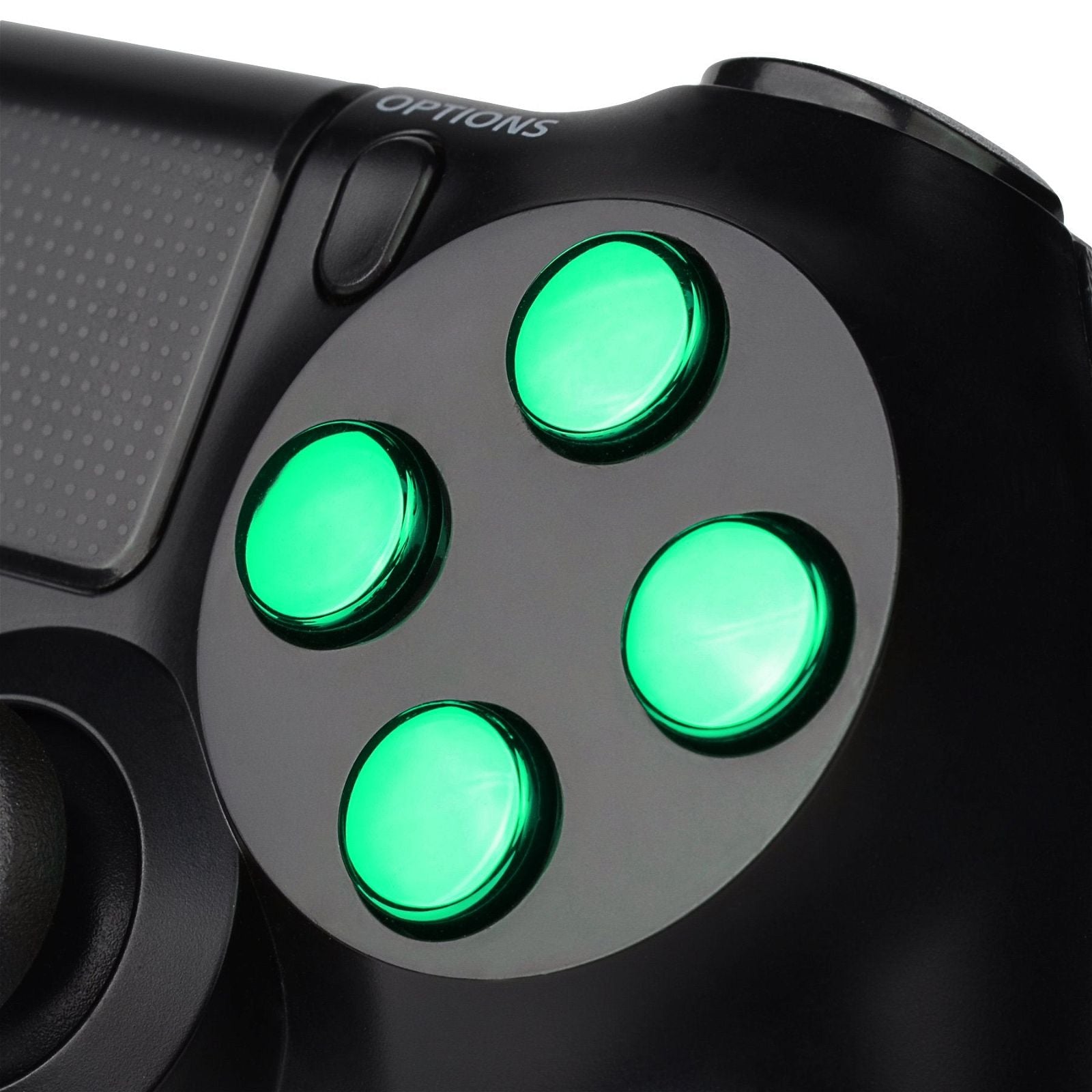 Chrome Green Buttons Compatible With PS4 Controller-P4J0222