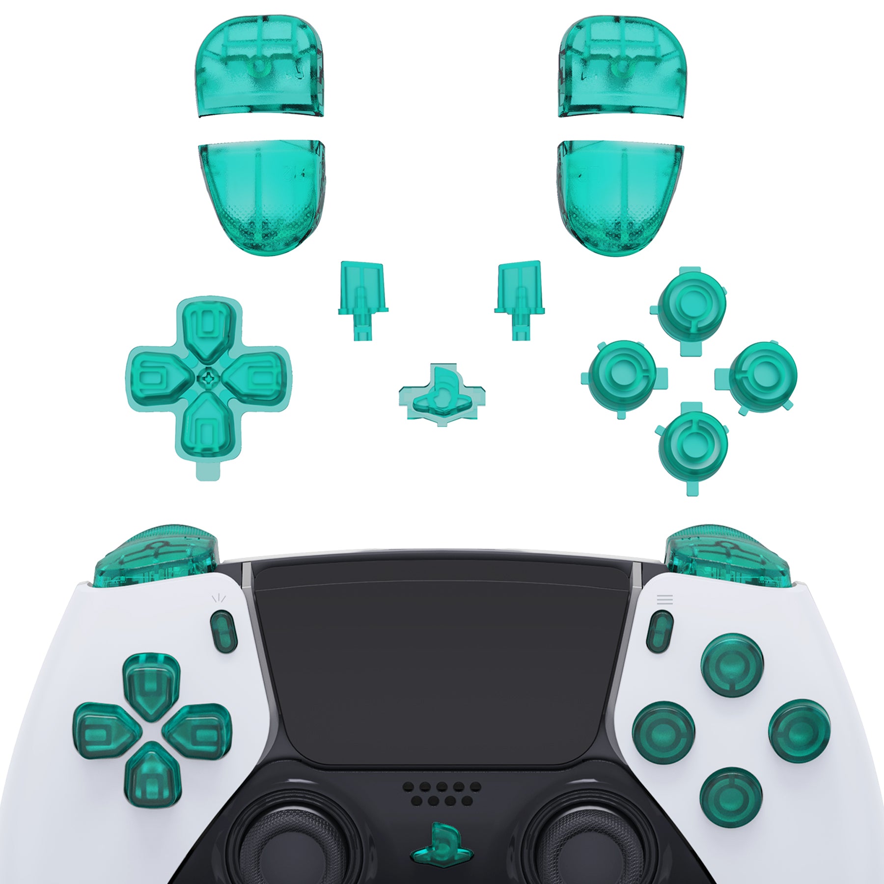 Clear Emerald Green Full Set Button Kits Compatible With PS5 Edge
