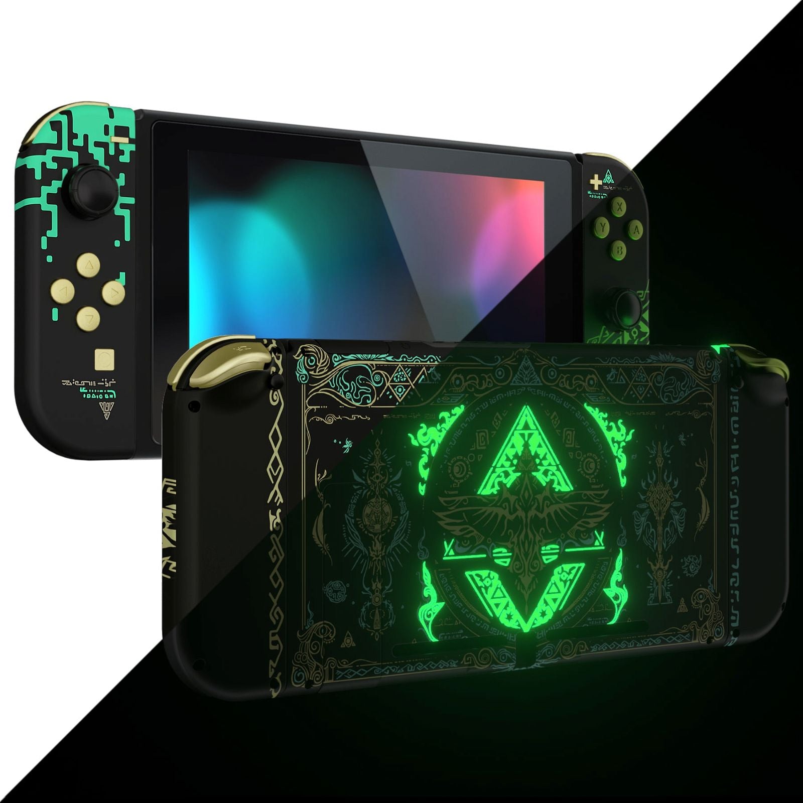Glow in Dark - Totem of Kingdom Black Full Shells For NS JoyCon - Without  Any Buttons Included-QT122WS