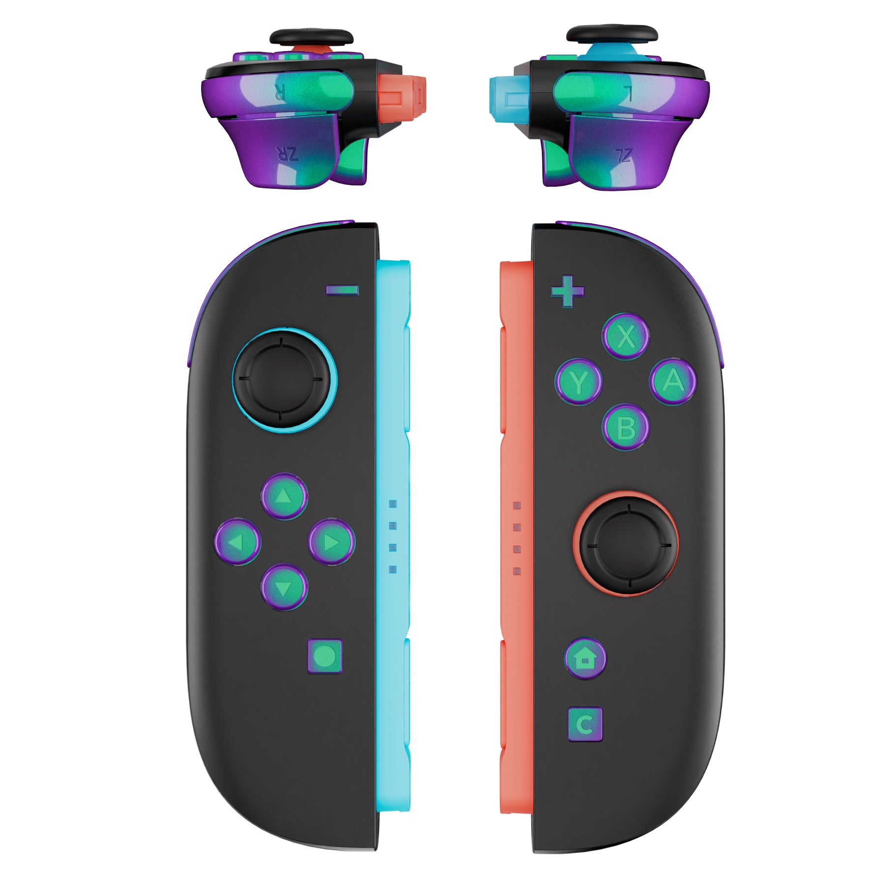 eXtremeRate Chameleon Green Purple DIY Replacement Full Set Buttons for