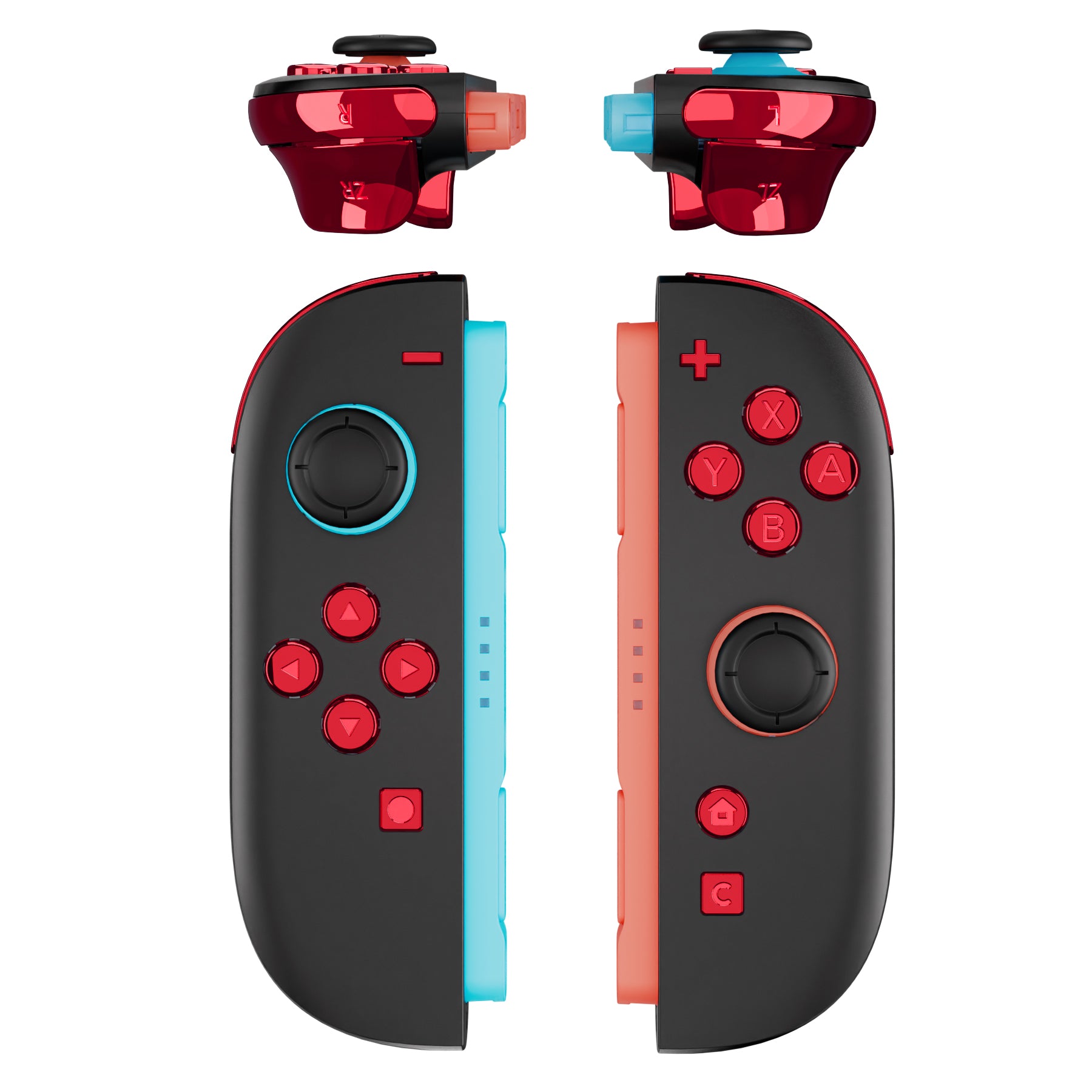 eXtremeRate Chrome Red DIY Replacement Full Set Buttons for