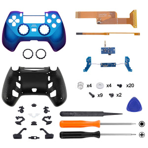 Chameleon Blue Purple Decade Tournament Controller(DTC) Upgrade Kit With Upgrade Board & Ergonmic Shell & Back Buttons & Trigger Stops Compatible With PS4 Controller JDM-040/050/055-P4MG004 - Extremerate Wholesale