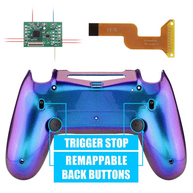 Chameleon Blue Purple Dawn 2.0 FlashShot Trigger Stop Remap Kit with Upgraded Kit + Redesigned Back Shell + Back Buttons + Trigger Lock Compatible With PS4 Controller JDM 040/050/055-P4QS006 - Extremerate Wholesale