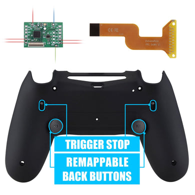 Soft Touch Black Dawn 2.0 FlashShot Trigger Stop Remap Kit with Upgraded Kit + Redesigned Back Shell + Back Buttons + Trigger Lock Compatible With PS4 Controller JDM 040/050/055-P4QS008 - Extremerate Wholesale