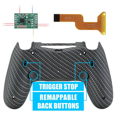 Carbon Fiber Designed Dawn 2.0 FlashShot Trigger Stop Remap Kit with Upgraded Kit + Redesigned Back Shell + Back Buttons + Trigger Lock Compatible With PS4 Controller JDM 040/050/055-P4QS010 - Extremerate Wholesale