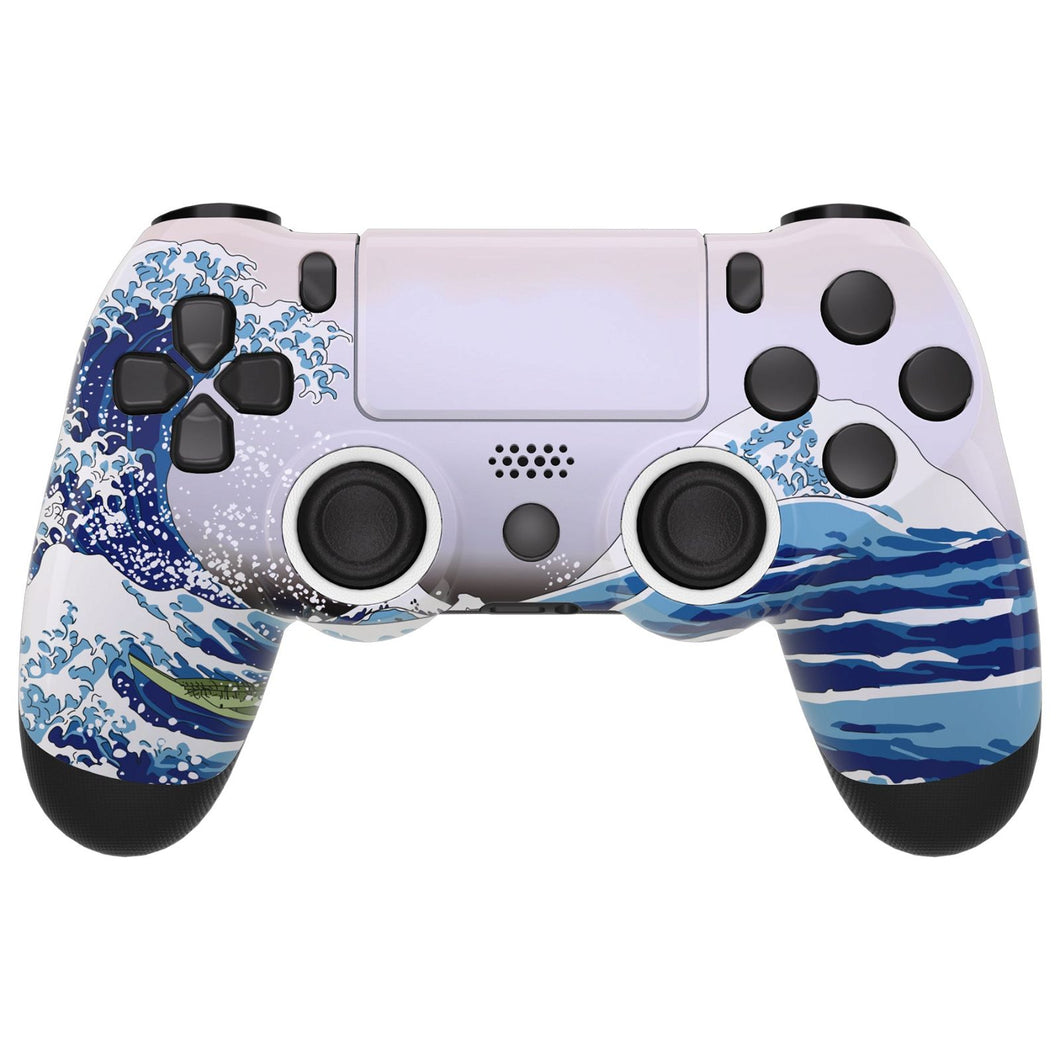 eXtremeRate Ghost Redesigned The Great Wave Front Housing Shell with Touch Pad Compatible with PS4 Slim Pro Controller JDM-040/050/055 - GHP4T001WS - Extremerate Wholesale
