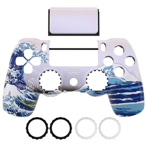 eXtremeRate Ghost Redesigned The Great Wave Front Housing Shell with Touch Pad Compatible with PS4 Slim Pro Controller JDM-040/050/055 - GHP4T001WS - Extremerate Wholesale