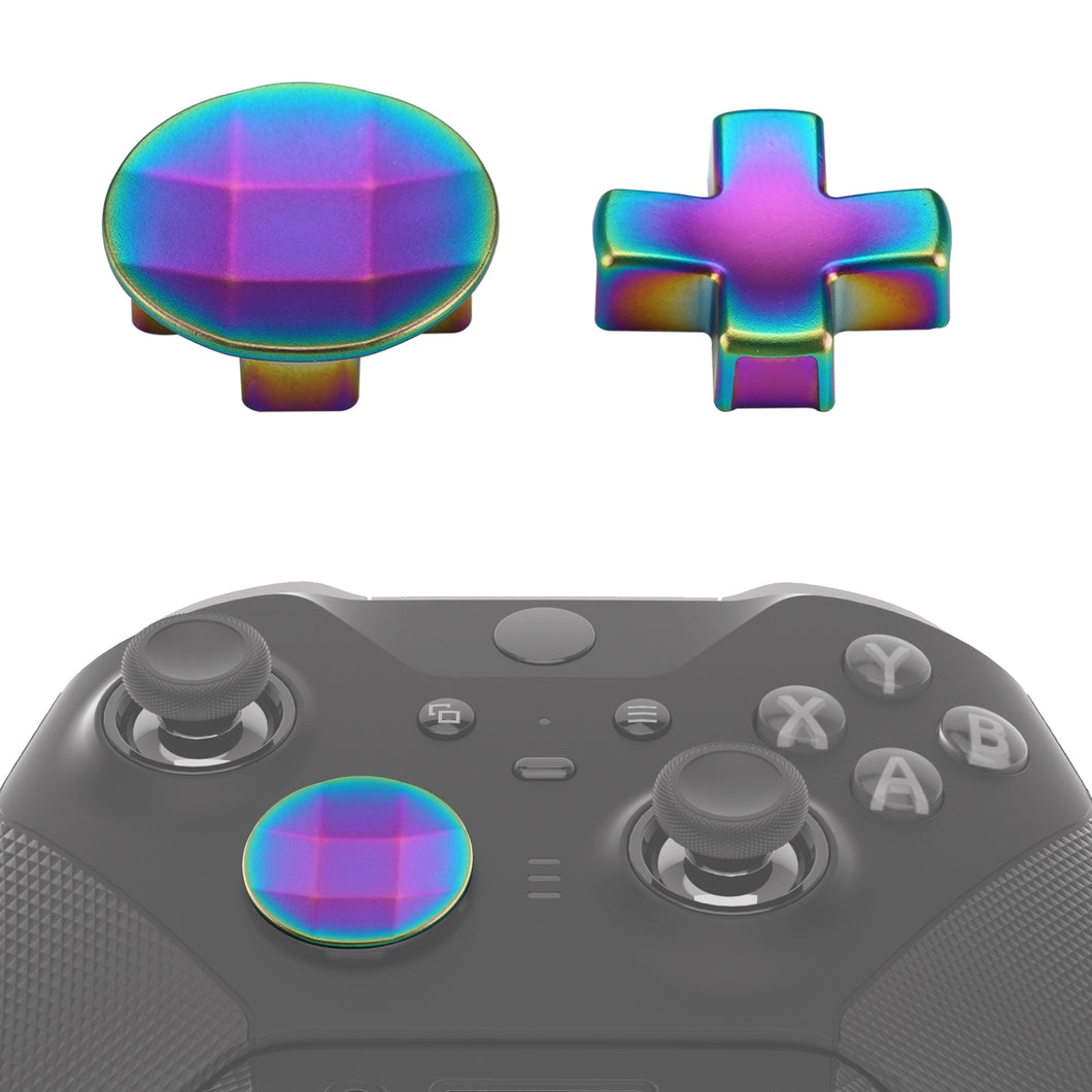2 pcs Metalic Rainbow Aura Blue & Purple Magnetic Stainless Steel D-Pads for Xbox One Elite & Xbox One Elite Series 2 Controller - IL409WS