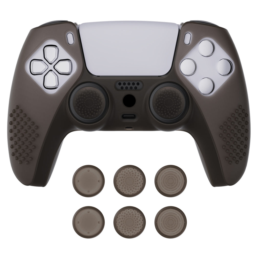 3D Studded Edition Clear Black Silicone Case Skin With 6 Thumb Grip Caps For PS5 Controller-TDPF013
