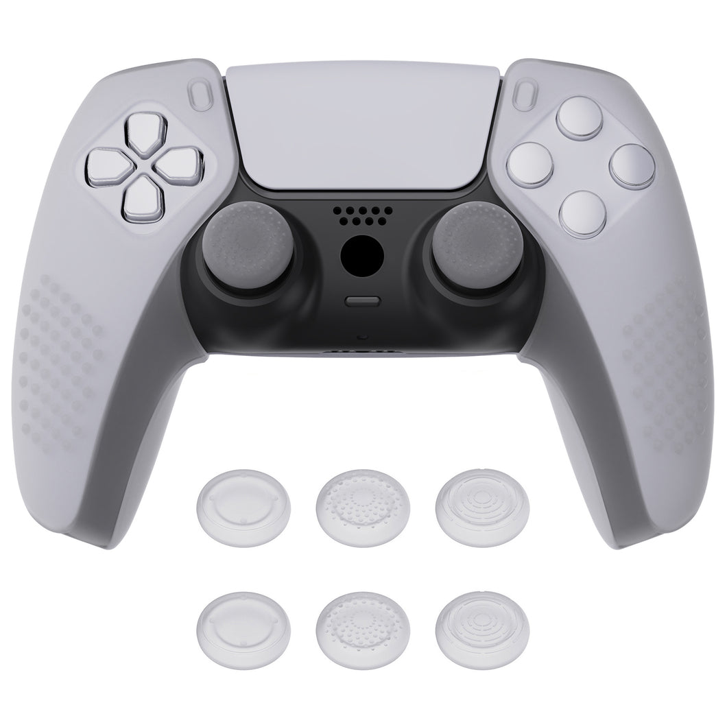 3D Studded Edition Clear White Silicone Case Grips With 6 White Thumbstick Caps For PS5 Controller-Compatible With Charging Station-TDPF026