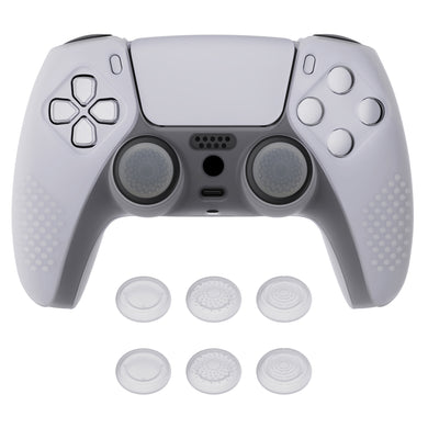 3D Studded Edition Clear White Silicone Case Skin With 6 White Thumb Grip Caps For PS5 Controller-TDPF012 - Extremerate Wholesale