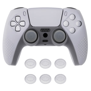 3D Studded Edition Clear White Silicone Case Skin With 6 White Thumb Grip Caps For PS5 Controller-TDPF012 - Extremerate Wholesale