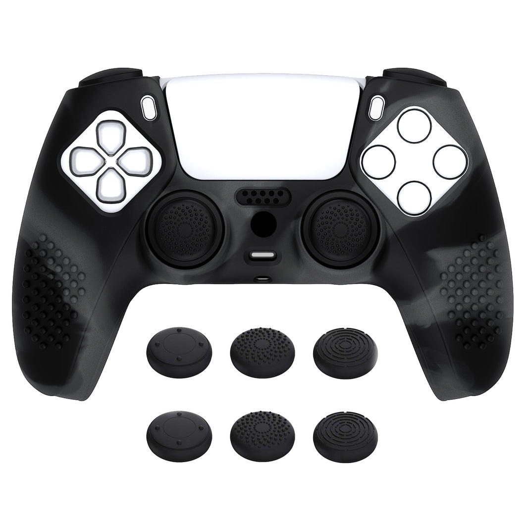 3D Studded Edition Dark Gray & Black Silicone Case Skin With 6 Black Thumb Grip Caps For PS5 Controller-TDPF037