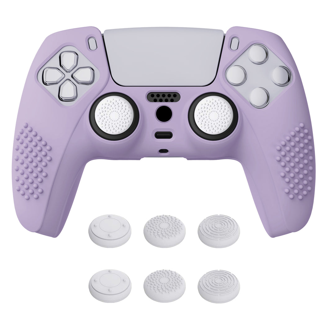 3D Studded Edition Mauve Purple Silicone Case Skin With 6 White Thumb Grip Caps For PS5 Controller-TDPF009