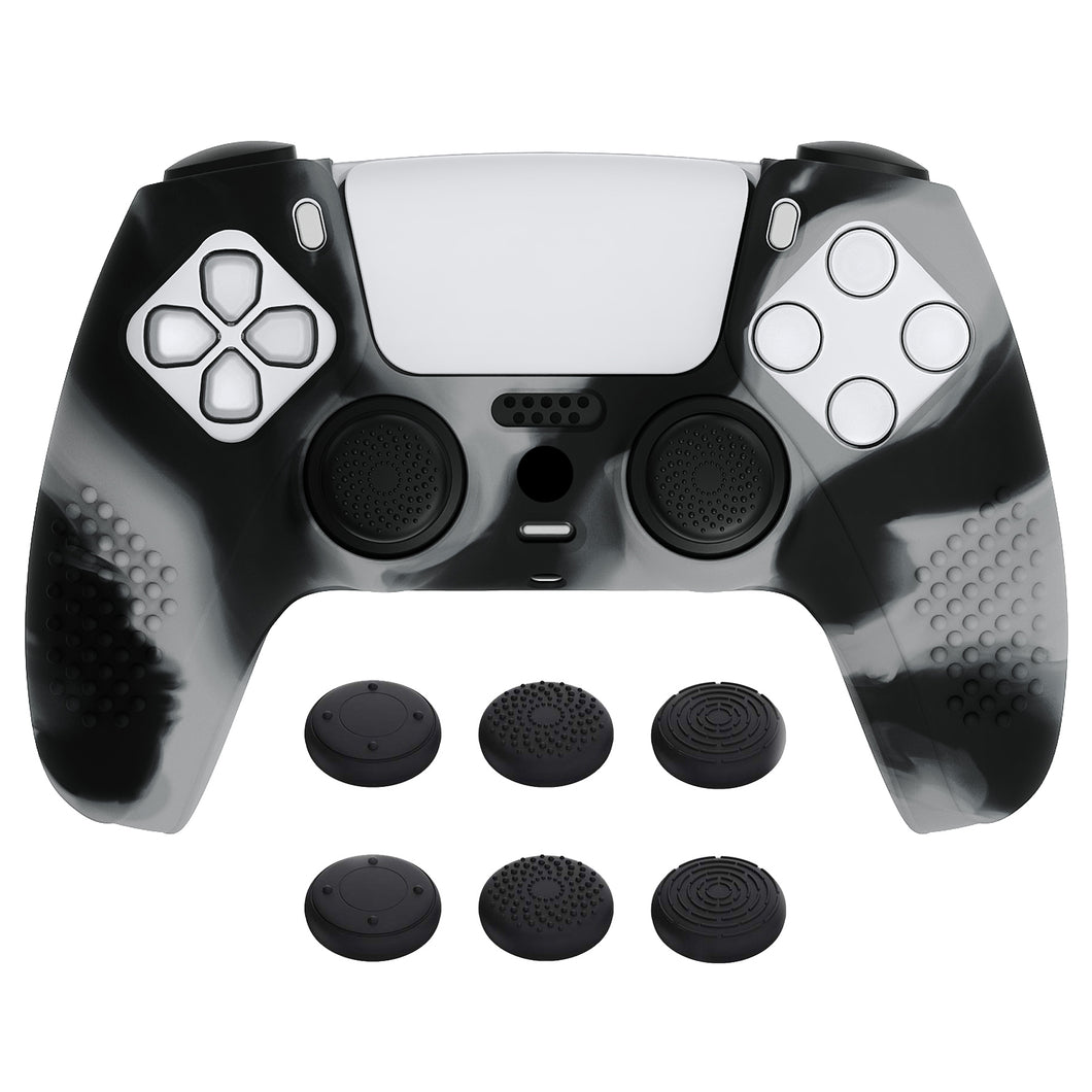 3D Studded Edition New Hope Gray & Black Silicone Case Skin With 6 Black Thumb Grip Caps For PS5 Controller-TDPF036