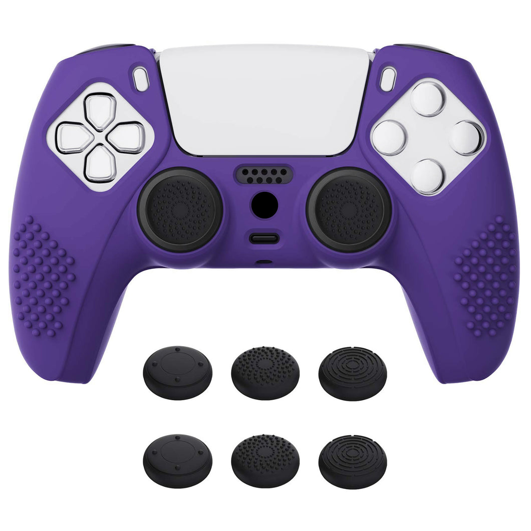 3D Studded Edition Dark Purple Silicone Case Skin With 6 Black Thumb Grip Caps For PS5 Controller-TDPF007