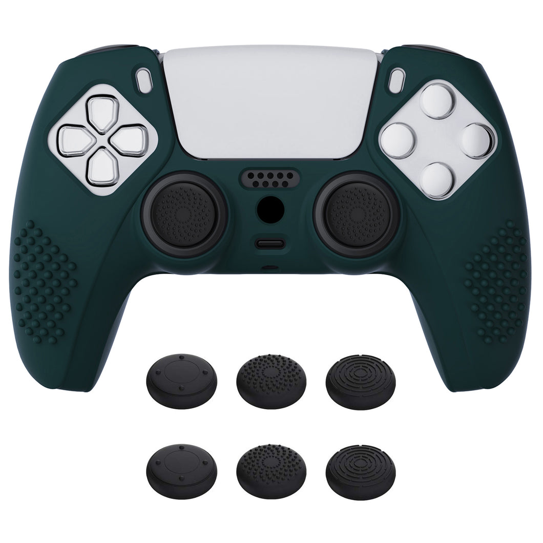 3D Studded Edition Racing Green Silicone Case Skin With 6 Black Thumb Grip Caps For PS5 Controller-TDPF004