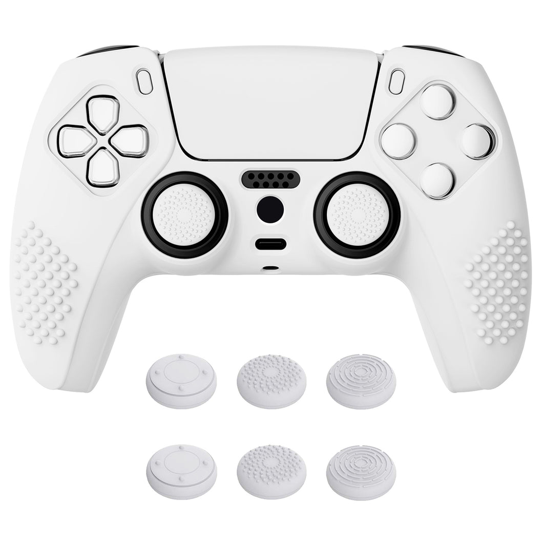 3D Studded Edition White Silicone Case Skin With 6 White Thumb Grip Caps For PS5 Controller-TDPF002