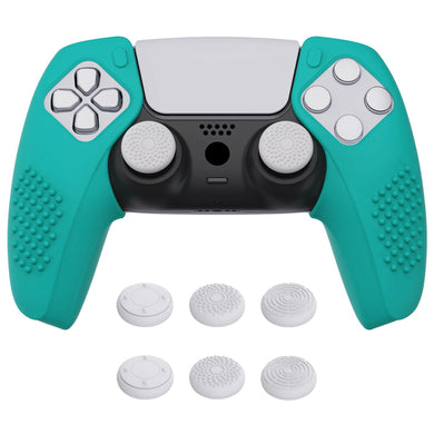 3D Studded Edition Aqua Green Silicone Case Grips With 6 White Thumbstick Caps For PS5 Controller-Compatible With Charging Station-TDPF020 - Extremerate Wholesale