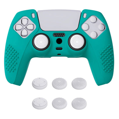 3D Studded Edition Aqua Green Silicone Case Skin With 6 White Thumb Grip Caps For PS5 Controller-TDPF010 - Extremerate Wholesale