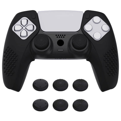 3D Studded Edition Black Silicone Case Grips With 6 Black Thumbstick Caps For PS5 Controller-Compatible With Charging Station-TDPF015 - Extremerate Wholesale