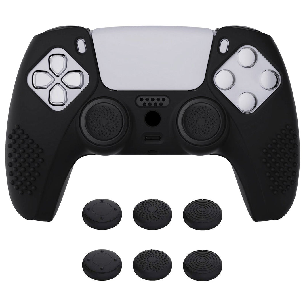 3D Studded Edition Black Silicone Case Skin With 6 Black Thumb Grip Caps For PS5 Controller-TDPF001 - Extremerate Wholesale