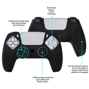 3D Studded Edition Black Silicone Case Skin With 6 Black Thumb Grip Caps For PS5 Controller-TDPF001 - Extremerate Wholesale