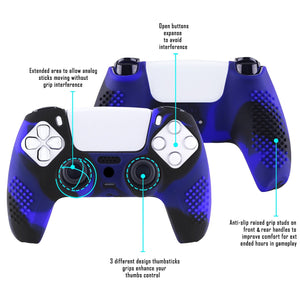 3D Studded Edition Blue & Black Silicone Case Skin With 6 Black Thumb Grip Caps For PS5 Controller-TDPF023 - Extremerate Wholesale