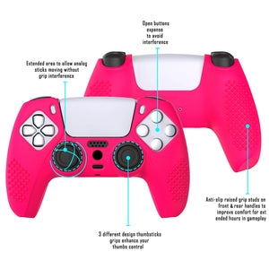 3D Studded Edition Bright Pink Silicone Case Skin With 6 Black Thumb Grip Caps For PS5 Controller-TDPF025 - Extremerate Wholesale