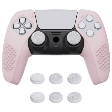 3D Studded Edition Cherry Blossoms Pink Silicone Case Grips With 6 White Thumbstick Caps For PS5 Controller-Compatible With Charging Station-TDPF017 - Extremerate Wholesale