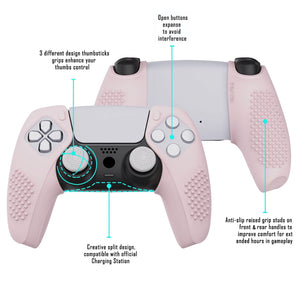 3D Studded Edition Cherry Blossoms Pink Silicone Case Grips With 6 White Thumbstick Caps For PS5 Controller-Compatible With Charging Station-TDPF017 - Extremerate Wholesale