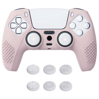 3D Studded Edition Cherry Blossoms Pink Silicone Case Skin With 6 White Thumb Grip Caps For PS5 Controller-TDPF005 - Extremerate Wholesale