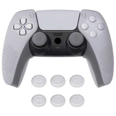 3D Studded Edition Clear White Silicone Case Grips With 6 White Thumbstick Caps For PS5 Controller-Compatible With Charging Station-TDPF026 - Extremerate Wholesale