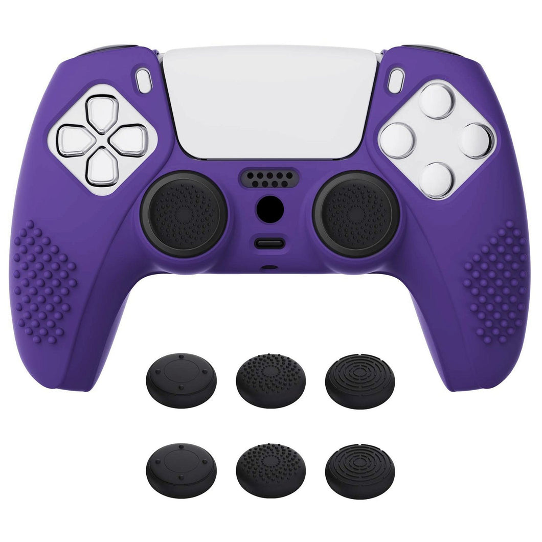 3D Studded Edition Dark Purple Silicone Case Skin With 6 Black Thumb Grip Caps For PS5 Controller-TDPF007 - Extremerate Wholesale