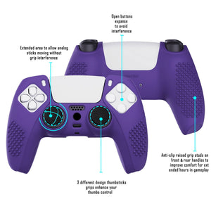 3D Studded Edition Dark Purple Silicone Case Skin With 6 Black Thumb Grip Caps For PS5 Controller-TDPF007 - Extremerate Wholesale
