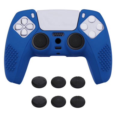 3D Studded Edition Deep Blue Silicone Case Skin With 6 Black Thumb Grip Caps For PS5 Controller-TDPF008 - Extremerate Wholesale