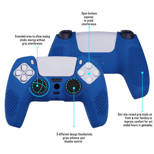 3D Studded Edition Deep Blue Silicone Case Skin With 6 Black Thumb Grip Caps For PS5 Controller-TDPF008 - Extremerate Wholesale