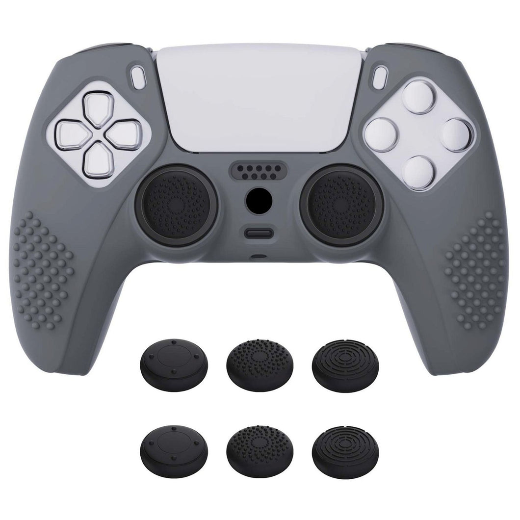 3D Studded Edition Gray Silicone Case Skin With 6 Black Thumb Grip Caps For PS5 Controller-TDPF006 - Extremerate Wholesale