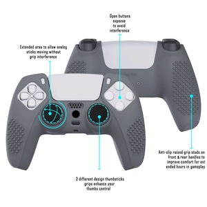 3D Studded Edition Gray Silicone Case Skin With 6 Black Thumb Grip Caps For PS5 Controller-TDPF006 - Extremerate Wholesale