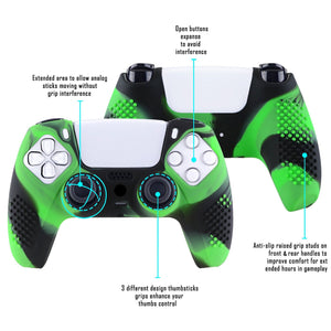 3D Studded Edition Green & Black Silicone Case Skin With 6 Black Thumb Grip Caps For PS5 Controller-TDPF024 - Extremerate Wholesale
