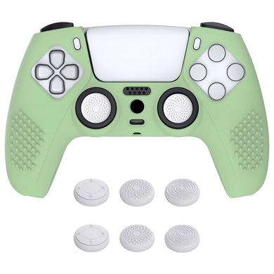 3D Studded Edition Matcha Green Silicone Case Skin With 6 White Thumb Grip Caps For PS5 Controller-TDPF028 - Extremerate Wholesale