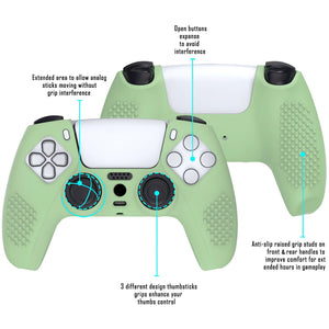 3D Studded Edition Matcha Green Silicone Case Skin With 6 White Thumb Grip Caps For PS5 Controller-TDPF028 - Extremerate Wholesale