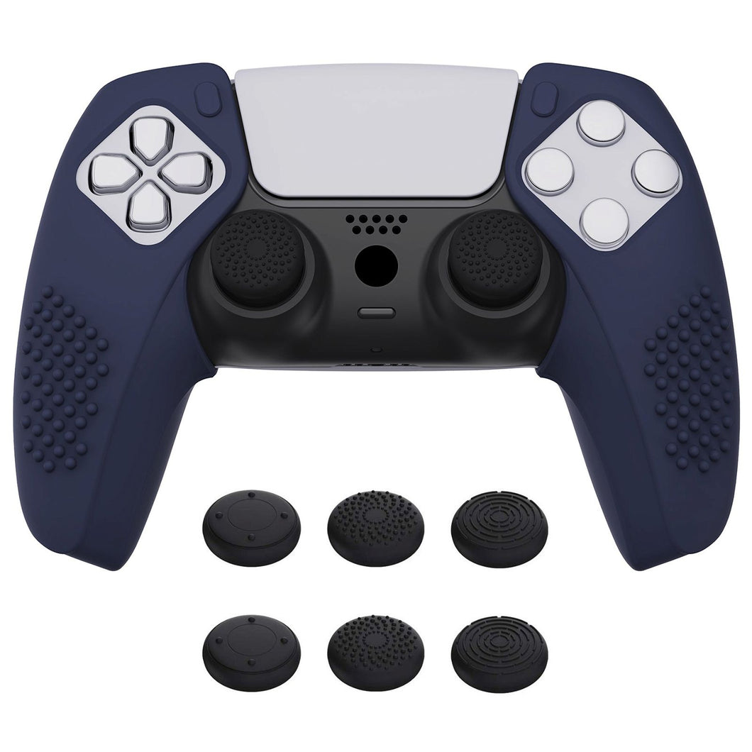 3D Studded Edition Midnight Blue Silicone Case Grips With 6 Black Thumbstick Caps For PS5 Controller-Compatible With Charging Station-TDPF019 - Extremerate Wholesale