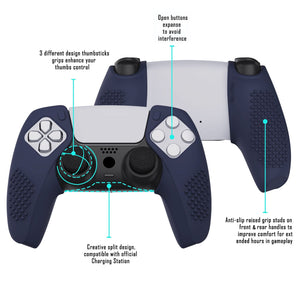 3D Studded Edition Midnight Blue Silicone Case Grips With 6 Black Thumbstick Caps For PS5 Controller-Compatible With Charging Station-TDPF019 - Extremerate Wholesale