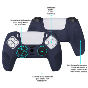 3D Studded Edition Midnight Blue Silicone Case Skin With 6 Black Thumb Grip Caps For PS5 Controller-TDPF003 - Extremerate Wholesale