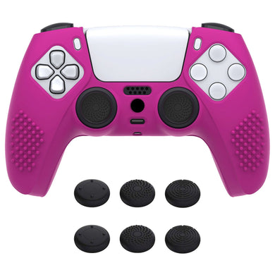 3D Studded Edition Neon Purple Silicone Case Skin With 6 Black Thumb Grip Caps For PS5 Controller-TDPF033 - Extremerate Wholesale