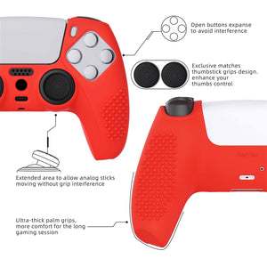 3D Studded Edition Passion Red Silicone Case Skin With 6 Black Thumb Grip Caps For PS5 Controller-TDPF014 - Extremerate Wholesale