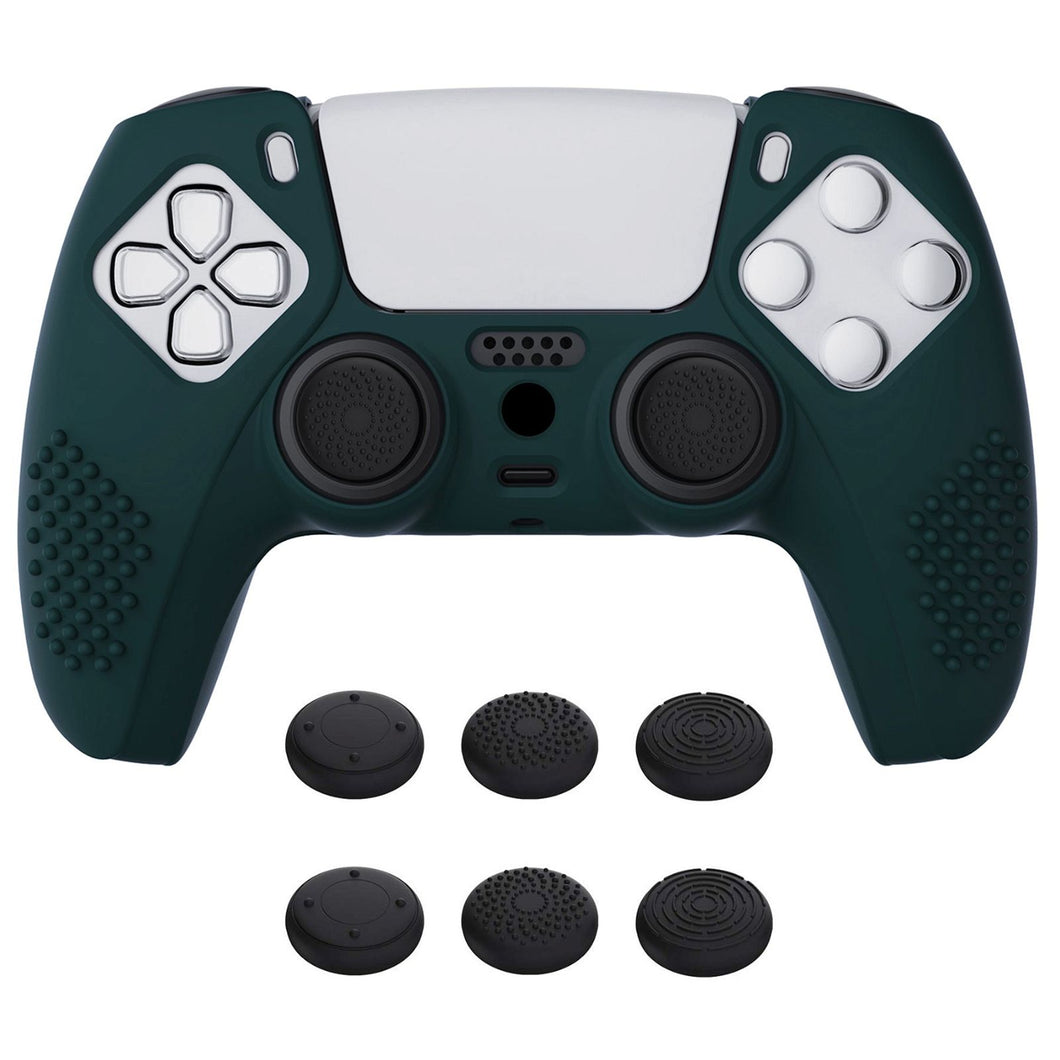 3D Studded Edition Racing Green Silicone Case Skin With 6 Black Thumb Grip Caps For PS5 Controller-TDPF004 - Extremerate Wholesale