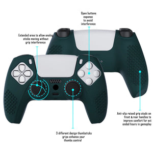 3D Studded Edition Racing Green Silicone Case Skin With 6 Black Thumb Grip Caps For PS5 Controller-TDPF004 - Extremerate Wholesale