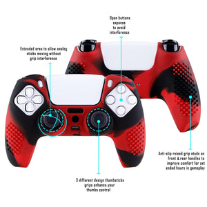 3D Studded Edition Red & Black Silicone Case Skin With 6 Black Thumb Grip Caps For PS5 Controller-TDPF022 - Extremerate Wholesale